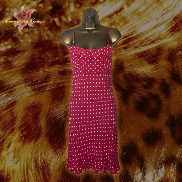 Trixxi Dresses & Skirts - Vintage Trixxi Pink Polka Dot Ruffle Hem Slip Dress | Made in USA